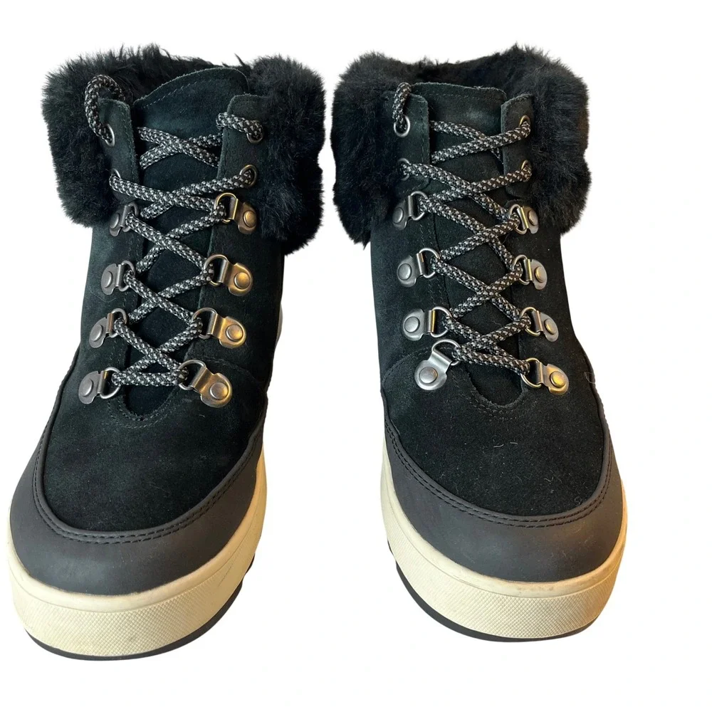 Koolaburra by UGG Black Suede Faux Fur Lace Up Hiker Boots Womens 8